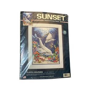 Sunset Dimensions Playful Dolphins Stamped Cross Stitch Kit #13138